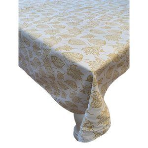 Rectangular Tablecloth Table Linen Cream with Gold Metallic Leaves 61" x 77"
